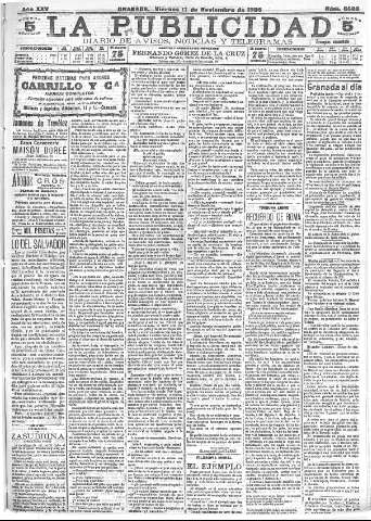 'La publicidad  : diario de avisos noticias y telegramas. Eco fiel de la opinión y verdadero defensor de los intereses morales y materiales de Granada y su provincia' - Año XXV Número 6686  - 1905 Noviembre 17