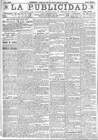 'La publicidad  : diario de avisos noticias y telegramas. Eco fiel de la opinión y verdadero defensor de los intereses morales y materiales de Granada y su provincia' - Año XXV Número 6693  - 1905 Noviembre 25