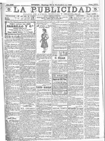 'La publicidad  : diario de avisos noticias y telegramas. Eco fiel de la opinión y verdadero defensor de los intereses morales y materiales de Granada y su provincia' - Año XXV Número 6694  - 1905 Noviembre 26