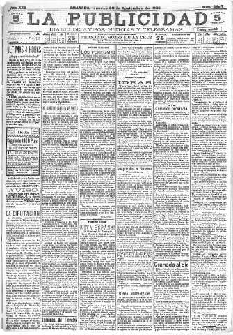 'La publicidad  : diario de avisos noticias y telegramas. Eco fiel de la opinión y verdadero defensor de los intereses morales y materiales de Granada y su provincia' - Año XXV Número 6697  - 1905 Noviembre 30