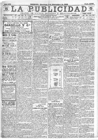 'La publicidad  : diario de avisos noticias y telegramas. Eco fiel de la opinión y verdadero defensor de los intereses morales y materiales de Granada y su provincia' - Año XXV Número 6700  - 1905 Diciembre 03