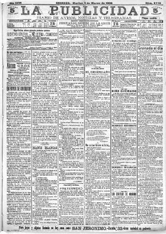 'La publicidad  : diario de avisos noticias y telegramas. Eco fiel de la opinión y verdadero defensor de los intereses morales y materiales de Granada y su provincia' - Año XXVI Número 6778  - 1906 Marzo 06