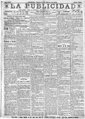 'La publicidad  : diario de avisos noticias y telegramas. Eco fiel de la opinión y verdadero defensor de los intereses morales y materiales de Granada y su provincia' - Año XXVI Número 6784  - 1906 Marzo 13