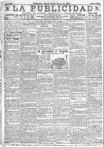 'La publicidad  : diario de avisos noticias y telegramas. Eco fiel de la opinión y verdadero defensor de los intereses morales y materiales de Granada y su provincia' - Año XXVI Número 6794  - 1906 Marzo 24