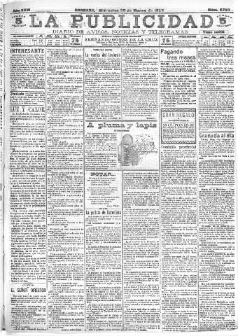 'La publicidad  : diario de avisos noticias y telegramas. Eco fiel de la opinión y verdadero defensor de los intereses morales y materiales de Granada y su provincia' - Año XXVI Número 6797  - 1906 Marzo 28