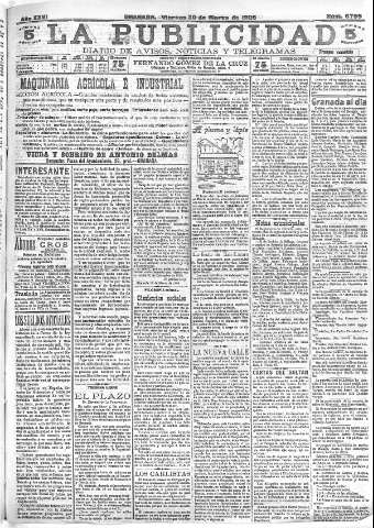 'La publicidad  : diario de avisos noticias y telegramas. Eco fiel de la opinión y verdadero defensor de los intereses morales y materiales de Granada y su provincia' - Año XXVI Número 6799  - 1906 Marzo 30