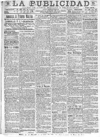 'La publicidad  : diario de avisos noticias y telegramas. Eco fiel de la opinión y verdadero defensor de los intereses morales y materiales de Granada y su provincia' - Año XXVI Número 6978  - 1906 Octubre 27