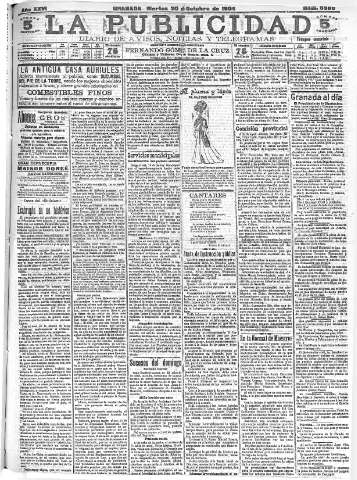 'La publicidad  : diario de avisos noticias y telegramas. Eco fiel de la opinión y verdadero defensor de los intereses morales y materiales de Granada y su provincia' - Año XXVI Número 6980  - 1906 Octubre 30