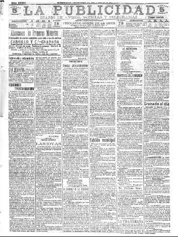 'La publicidad  : diario de avisos noticias y telegramas. Eco fiel de la opinión y verdadero defensor de los intereses morales y materiales de Granada y su provincia' - Año XXVII Número 7075  - 1907 Febrero 17