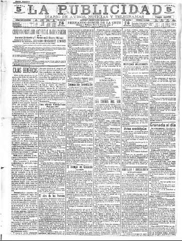 'La publicidad  : diario de avisos noticias y telegramas. Eco fiel de la opinión y verdadero defensor de los intereses morales y materiales de Granada y su provincia' - Año XXVII Número 7104  - 1907 Marzo 23