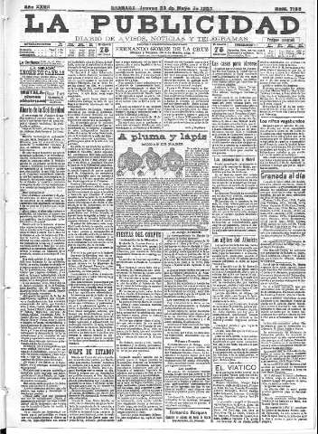 'La publicidad  : diario de avisos noticias y telegramas. Eco fiel de la opinión y verdadero defensor de los intereses morales y materiales de Granada y su provincia' - Año XXVII Número 7155  - 1907 Mayo 23