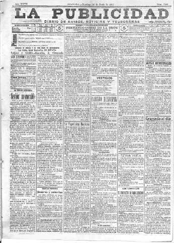 'La publicidad  : diario de avisos noticias y telegramas. Eco fiel de la opinión y verdadero defensor de los intereses morales y materiales de Granada y su provincia' - Año XXVII Número 7182  - 1907 Junio 23