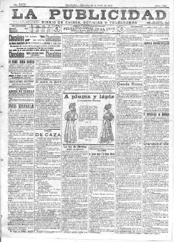 'La publicidad  : diario de avisos noticias y telegramas. Eco fiel de la opinión y verdadero defensor de los intereses morales y materiales de Granada y su provincia' - Año XXVII Número 7184  - 1907 Junio 26