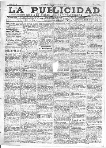'La publicidad  : diario de avisos noticias y telegramas. Eco fiel de la opinión y verdadero defensor de los intereses morales y materiales de Granada y su provincia' - Año XXVII Número 7188  - 1907 Junio 30