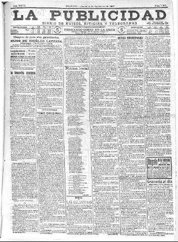 'La publicidad  : diario de avisos noticias y telegramas. Eco fiel de la opinión y verdadero defensor de los intereses morales y materiales de Granada y su provincia' - Año XXVII Número 7268  - 1907 Noviembre 14