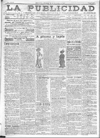 'La publicidad  : diario de avisos noticias y telegramas. Eco fiel de la opinión y verdadero defensor de los intereses morales y materiales de Granada y su provincia' - Año XXVII Número 7277  - 1907 Noviembre 24