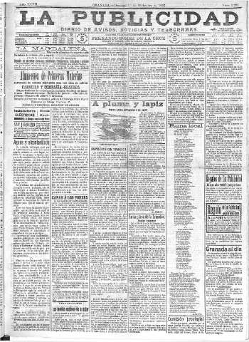 'La publicidad  : diario de avisos noticias y telegramas. Eco fiel de la opinión y verdadero defensor de los intereses morales y materiales de Granada y su provincia' - Año XXVII Número 7282  - 1907 Diciembre 01