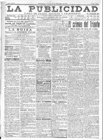 'La publicidad  : diario de avisos noticias y telegramas. Eco fiel de la opinión y verdadero defensor de los intereses morales y materiales de Granada y su provincia' - Año XXVII Número 7292  - 1907 Diciembre 13
