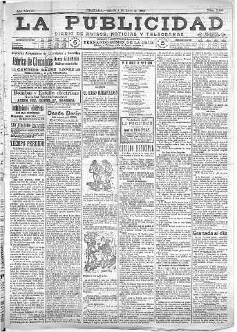 'La publicidad  : diario de avisos noticias y telegramas. Eco fiel de la opinión y verdadero defensor de los intereses morales y materiales de Granada y su provincia' - Año XXVIII Número 7400  - 1908 Abril 04