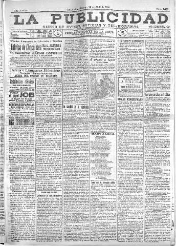'La publicidad  : diario de avisos noticias y telegramas. Eco fiel de la opinión y verdadero defensor de los intereses morales y materiales de Granada y su provincia' - Año XXVIII Número 7408  - 1908 Abril 12