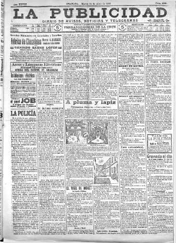 'La publicidad  : diario de avisos noticias y telegramas. Eco fiel de la opinión y verdadero defensor de los intereses morales y materiales de Granada y su provincia' - Año XXVIII Número 4098  - 1908 Abril 14