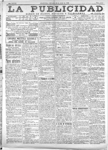 'La publicidad  : diario de avisos noticias y telegramas. Eco fiel de la opinión y verdadero defensor de los intereses morales y materiales de Granada y su provincia' - Año XXVIII Número 4105  - 1908 Abril 22