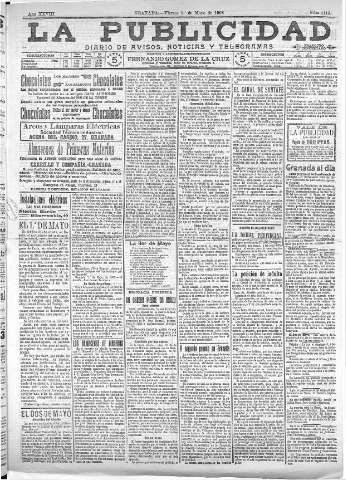 'La publicidad  : diario de avisos noticias y telegramas. Eco fiel de la opinión y verdadero defensor de los intereses morales y materiales de Granada y su provincia' - Año XXVIII Número 4113  - 1908 Mayo 01