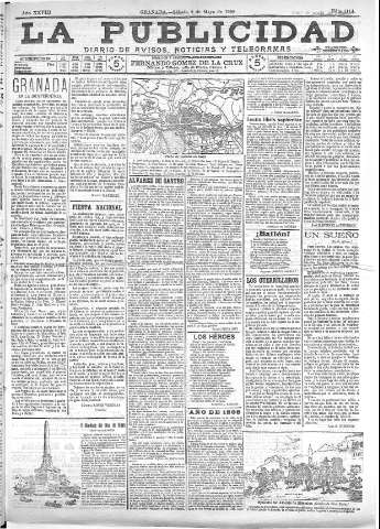 'La publicidad  : diario de avisos noticias y telegramas. Eco fiel de la opinión y verdadero defensor de los intereses morales y materiales de Granada y su provincia' - Año XXVIII Número 4114  - 1908 Mayo 02
