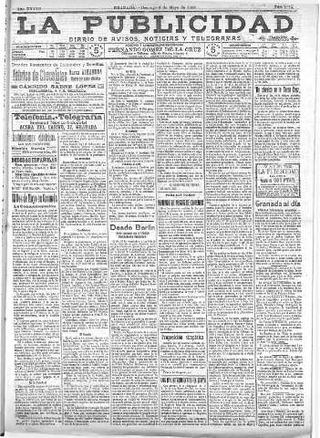 'La publicidad  : diario de avisos noticias y telegramas. Eco fiel de la opinión y verdadero defensor de los intereses morales y materiales de Granada y su provincia' - Año XXVIII Número 4115  - 1908 Mayo 03