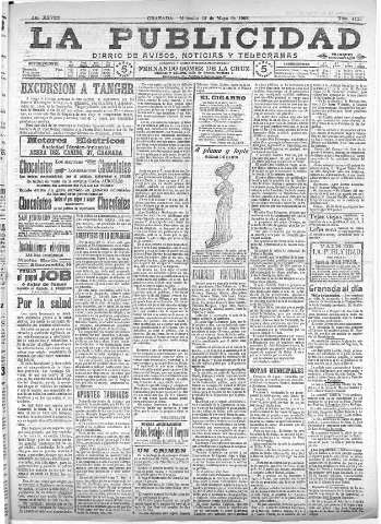 'La publicidad  : diario de avisos noticias y telegramas. Eco fiel de la opinión y verdadero defensor de los intereses morales y materiales de Granada y su provincia' - Año XXVIII Número 4123  - 1908 Mayo 13