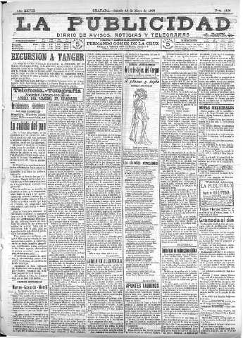 'La publicidad  : diario de avisos noticias y telegramas. Eco fiel de la opinión y verdadero defensor de los intereses morales y materiales de Granada y su provincia' - Año XXVIII Número 4126  - 1908 Mayo 16