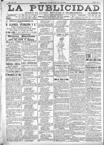 'La publicidad  : diario de avisos noticias y telegramas. Eco fiel de la opinión y verdadero defensor de los intereses morales y materiales de Granada y su provincia' - Año XXVIII Número 4141  - 1908 Junio 02