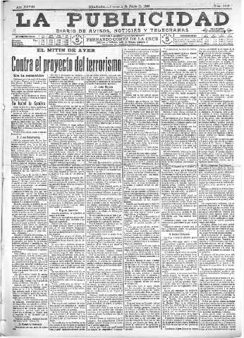 'La publicidad  : diario de avisos noticias y telegramas. Eco fiel de la opinión y verdadero defensor de los intereses morales y materiales de Granada y su provincia' - Año XXVIII Número 4144  - 1908 Junio 05