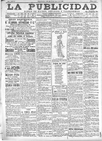 'La publicidad  : diario de avisos noticias y telegramas. Eco fiel de la opinión y verdadero defensor de los intereses morales y materiales de Granada y su provincia' - Año XXVIII Número 4145  - 1908 Junio 06