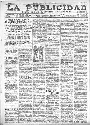 'La publicidad  : diario de avisos noticias y telegramas. Eco fiel de la opinión y verdadero defensor de los intereses morales y materiales de Granada y su provincia' - Año XXVIII Número 4148  - 1908 Junio 10