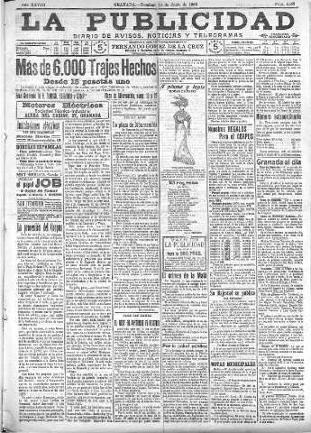 'La publicidad  : diario de avisos noticias y telegramas. Eco fiel de la opinión y verdadero defensor de los intereses morales y materiales de Granada y su provincia' - Año XXVIII Número 4151  - 1908 Junio 13