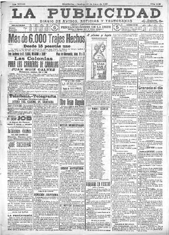 'La publicidad  : diario de avisos noticias y telegramas. Eco fiel de la opinión y verdadero defensor de los intereses morales y materiales de Granada y su provincia' - Año XXVIII Número 4156  - 1908 Junio 21