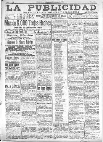 'La publicidad  : diario de avisos noticias y telegramas. Eco fiel de la opinión y verdadero defensor de los intereses morales y materiales de Granada y su provincia' - Año XXVIII Número 4157  - 1908 Junio 24