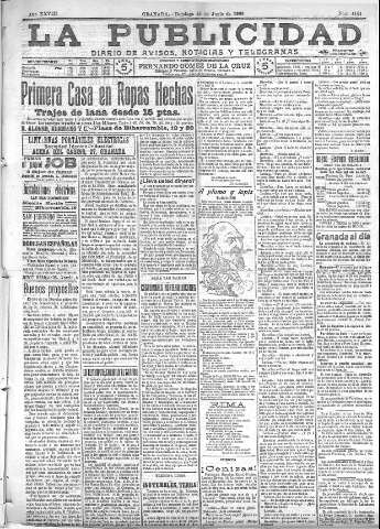 'La publicidad  : diario de avisos noticias y telegramas. Eco fiel de la opinión y verdadero defensor de los intereses morales y materiales de Granada y su provincia' - Año XXVIII Número 4161  - 1908 Junio 28
