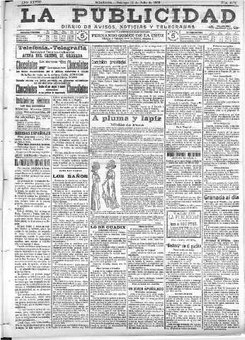 'La publicidad  : diario de avisos noticias y telegramas. Eco fiel de la opinión y verdadero defensor de los intereses morales y materiales de Granada y su provincia' - Año XXVIII Número 4172  - 1908 Julio 12