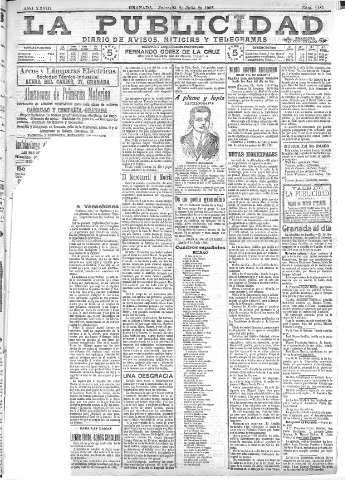 'La publicidad  : diario de avisos noticias y telegramas. Eco fiel de la opinión y verdadero defensor de los intereses morales y materiales de Granada y su provincia' - Año XXVIII Número 4181  - 1908 Julio 23