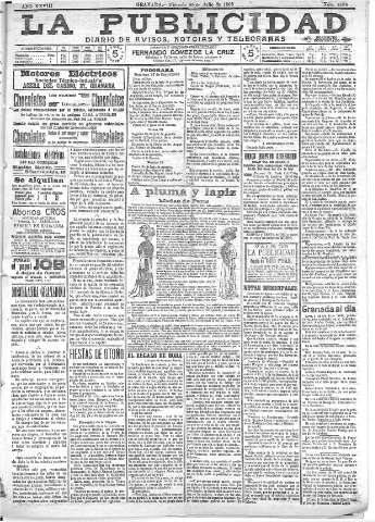 'La publicidad  : diario de avisos noticias y telegramas. Eco fiel de la opinión y verdadero defensor de los intereses morales y materiales de Granada y su provincia' - Año XXVIII Número 4186  - 1908 Julio 29