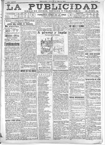 'La publicidad  : diario de avisos noticias y telegramas. Eco fiel de la opinión y verdadero defensor de los intereses morales y materiales de Granada y su provincia' - Año XXVIII Número 4187  - 1908 Julio 30
