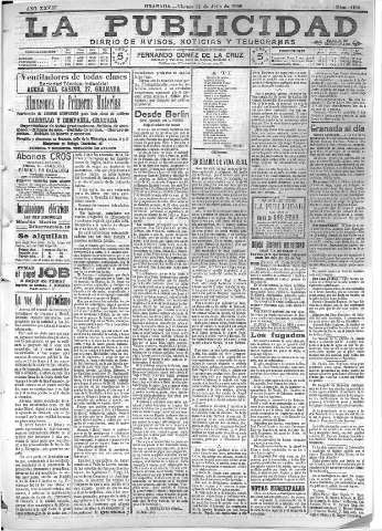 'La publicidad  : diario de avisos noticias y telegramas. Eco fiel de la opinión y verdadero defensor de los intereses morales y materiales de Granada y su provincia' - Año XXVIII Número 4188  - 1908 Julio 31
