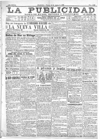 'La publicidad  : diario de avisos noticias y telegramas. Eco fiel de la opinión y verdadero defensor de los intereses morales y materiales de Granada y su provincia' - Año XXVIII Número 4199  - 1908 Agosto 14