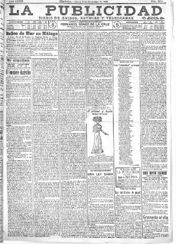 'La publicidad  : diario de avisos noticias y telegramas. Eco fiel de la opinión y verdadero defensor de los intereses morales y materiales de Granada y su provincia' - Año XXVIII Número 4215  - 1908 Septiembre 03
