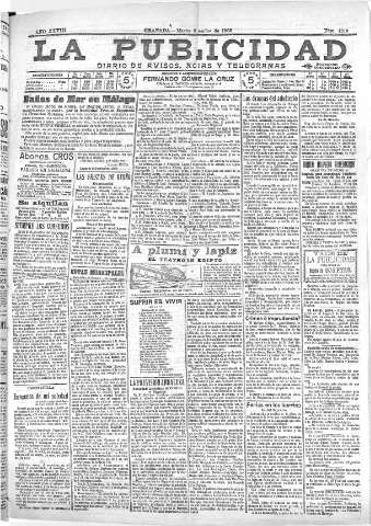 'La publicidad  : diario de avisos noticias y telegramas. Eco fiel de la opinión y verdadero defensor de los intereses morales y materiales de Granada y su provincia' - Año XXVIII Número 4219  - 1908 Septiembre 08