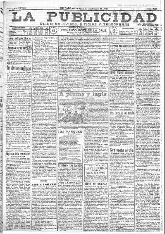 'La publicidad  : diario de avisos noticias y telegramas. Eco fiel de la opinión y verdadero defensor de los intereses morales y materiales de Granada y su provincia' - Año XXVIII Número 4230  - 1908 Septiembre 20
