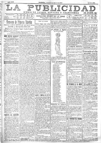 'La publicidad  : diario de avisos noticias y telegramas. Eco fiel de la opinión y verdadero defensor de los intereses morales y materiales de Granada y su provincia' - Año XXVIII Número 4251  - 1908 Octubre 15
