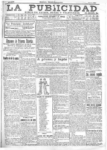 'La publicidad  : diario de avisos noticias y telegramas. Eco fiel de la opinión y verdadero defensor de los intereses morales y materiales de Granada y su provincia' - Año XXVIII Número 4256  - 1908 Octubre 21